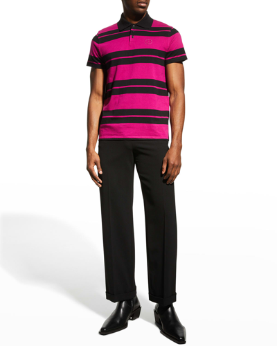 Shop Saint Laurent Men's Ysl Striped Pique Polo Shirt In Nero Multicolor