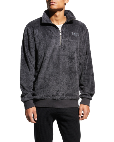 Shop Ugg Men's Zeke Sherpa Fleece Quarter-zip Pullover Sweatshirt In Indigo/black