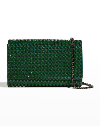 Shop Judith Leiber Fizzy Crystal Flap Clutch Bag In Silver/emerald