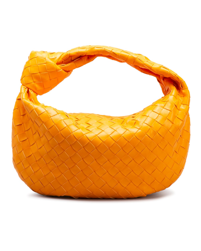 Shop Bottega Veneta Jodie Teen Intrecciato Napa Shoulder Bag In Tangerine/gold