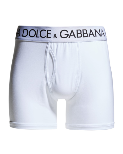 Shop Dolce & Gabbana Men's Long Logo Boxer Briefs In Optic White