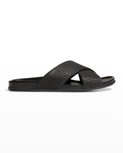 Shop Manolo Blahnik Men's Chiltern Leather Slide Sandals In Black