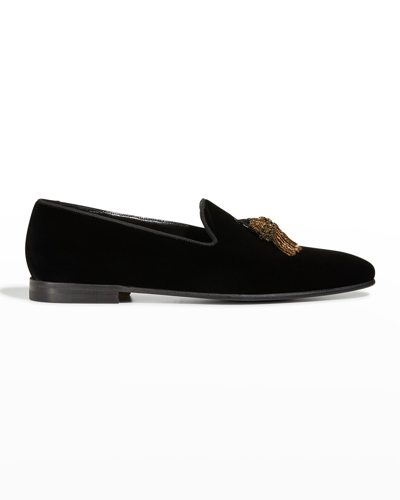 Shop Manolo Blahnik Men's Tuxido Velvet Tassel Loafers In Black