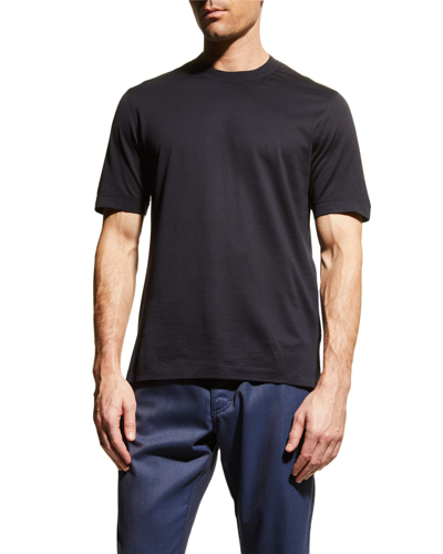 Shop Zegna Men's Leggerissimo Short Sleeve T-shirt In Navy Solid