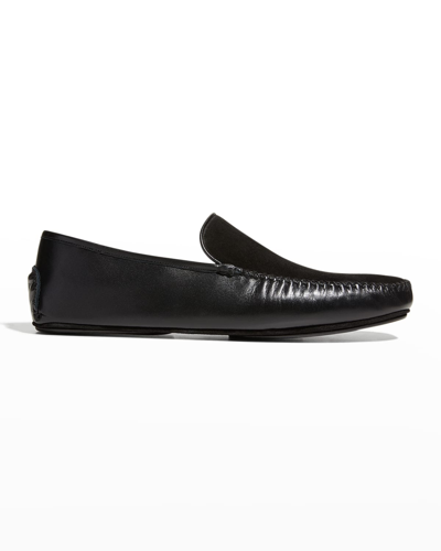 Shop Manolo Blahnik Men's Mayfair Suede-leather Loafers In Black