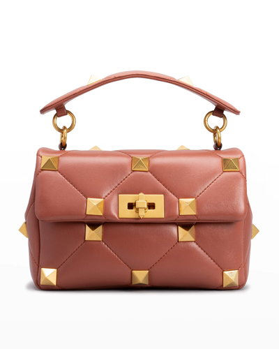 Shop Valentino Roman Stud Medium Quilted Chain Shoulder Bag In Gingerbread