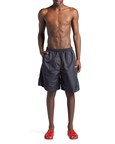 Shop Off-white Men's Diagonal-pocket Surfer Swim Shorts In Black/white