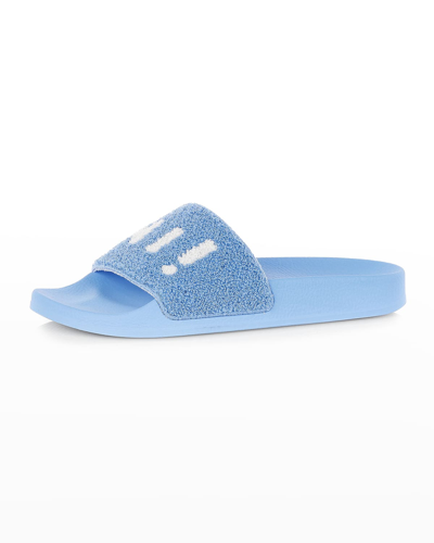 Shop Marni Terry Logo Slide Pool Sandals In Baby Blue