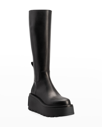 Shop Valentino Vlogo Unique Form Tall Platform Boots In Nero