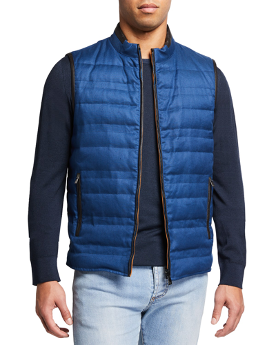 Shop Corneliani Men's Reversible Quilted Down Vest In Medium Blue Solid
