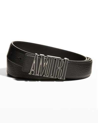 Shop Amiri Men's Enamel-logo Leather Belt In Black
