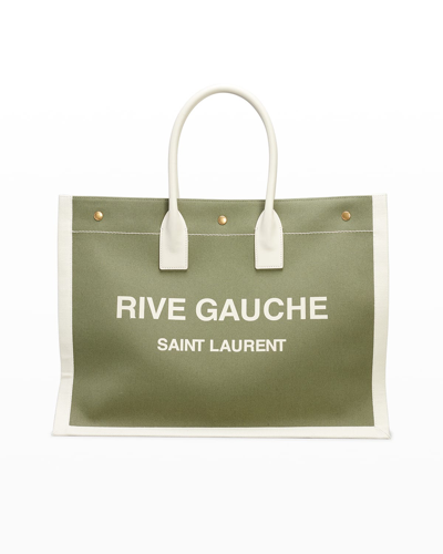 Saint Laurent Rive Gauche Small Canvas Tote Bag In Military Khaki | ModeSens