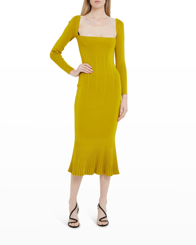 Shop Galvan Mixed-knit Midi Dress In Citrus