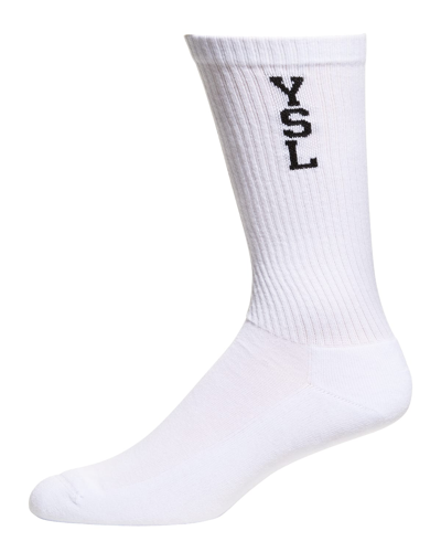 Shop Saint Laurent Men's Logo Crew Socks In Nero Multicolor