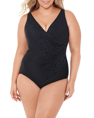 Shop Miraclesuit Plus Size Oceanus Polka-dot One-piece Swimsuit In Black / White