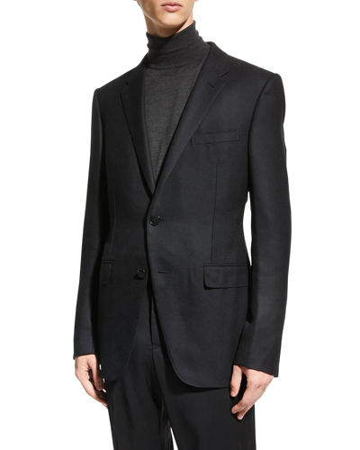 Shop Zegna Men's Textured Wool Blazer In Black Solid