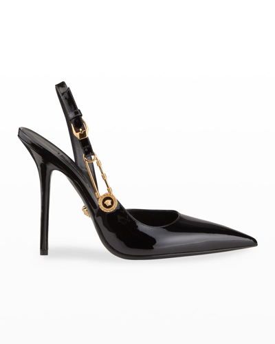 Shop Versace Safety Pin Slingback Pumps In Black