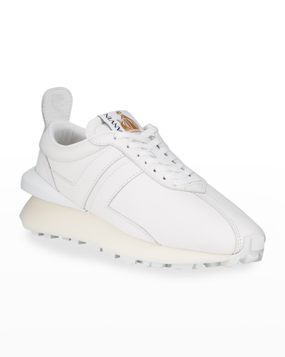 Shop Lanvin Men's Jl Leather Low-top Sneakers In Optic White