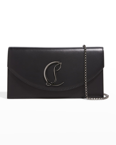 Shop Christian Louboutin Loubi54 Calf Leather Clutch Shoulder Bag In Black/gunmetal