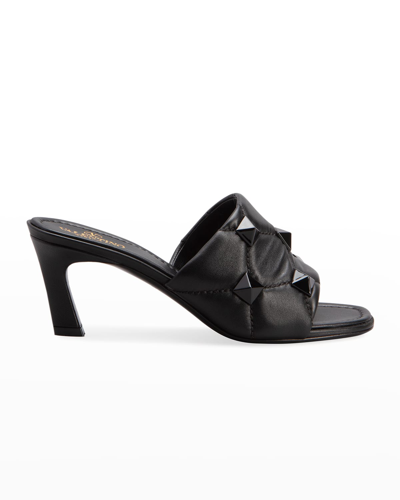 Shop Valentino 65mm Roman Stud Quilted Slide Sandals In Nero