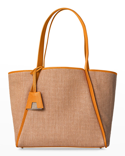 Shop Akris Alexa Medium Raffia Tote Bag In Camel/amber