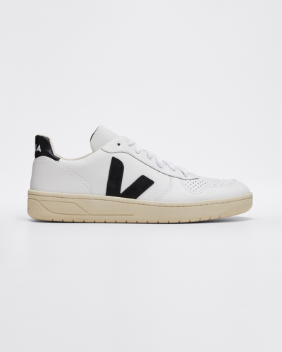 Shop Veja V10 Leather Platform Sneakers In Extra White/black