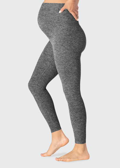 Shop Beyond Yoga Maternity Empire Waisted Midi Leggings In Black / White