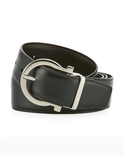 Ferragamo Reversible Leather Belt In Black/hickory