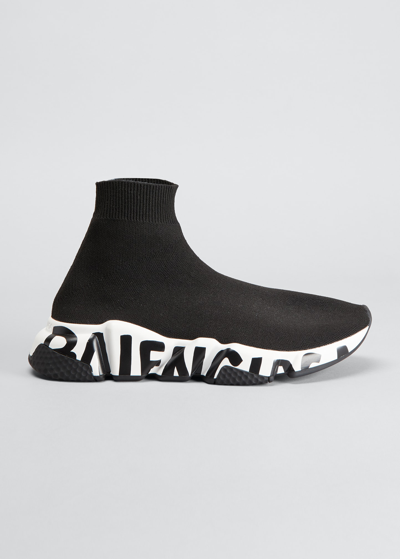 Shop Balenciaga Speed Stretch-knit High-top Sock Trainer In Black/black/white