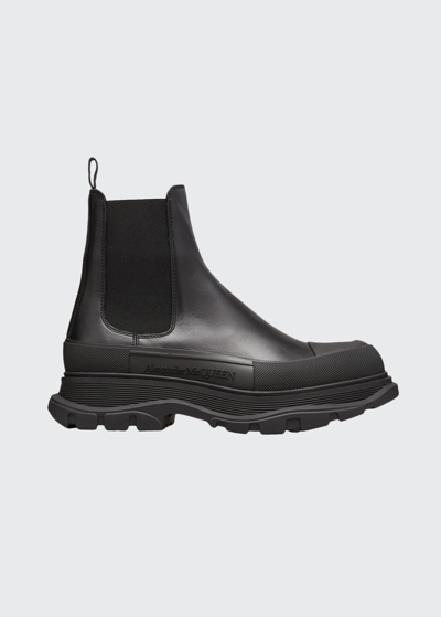 Shop Alexander Mcqueen Men's Tread Leather Chelsea Boots In Black/silver
