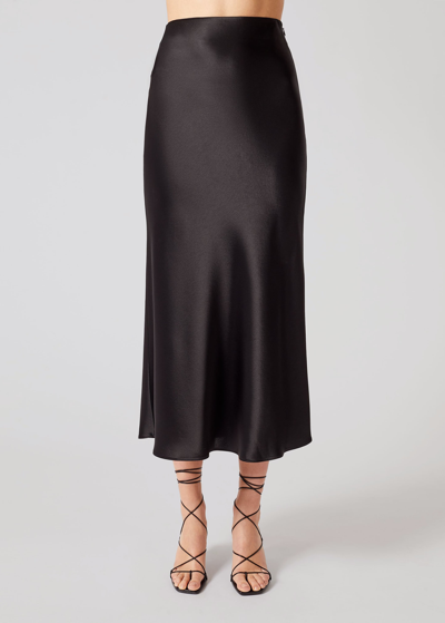 Shop Galvan Valetta Satin Midi Skirt In Black