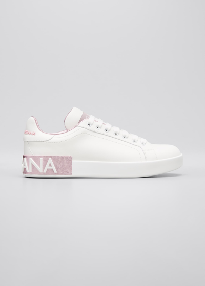 Shop Dolce & Gabbana Portofino Bicolor Logo Low-top Sneakers In White/pink