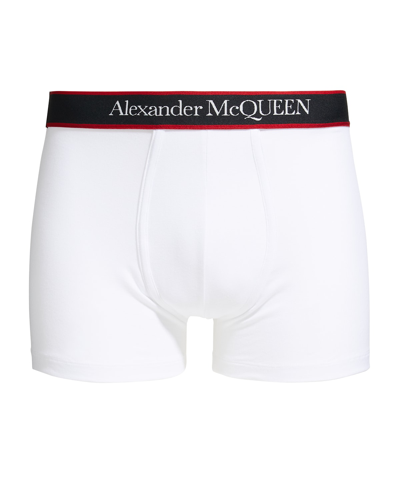 Shop Alexander Mcqueen Men's Unselvedge Cotton-stretch Logo Boxer Brief In Ivory/red