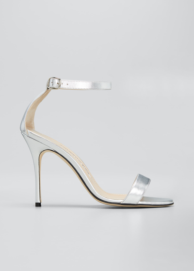 Manolo Blahnik Chaos 105mm Metallic Napa Sandals In Silver | ModeSens