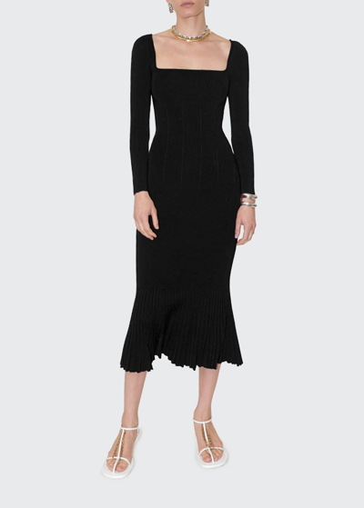 Shop Galvan Mixed-knit Midi Dress In Black