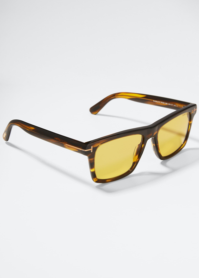 Shop Tom Ford Men's Square Acetate Sunglasses In Brown