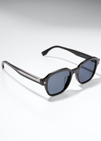 Shop Fendi Men's Round Acetate Sunglasses In Black/blue