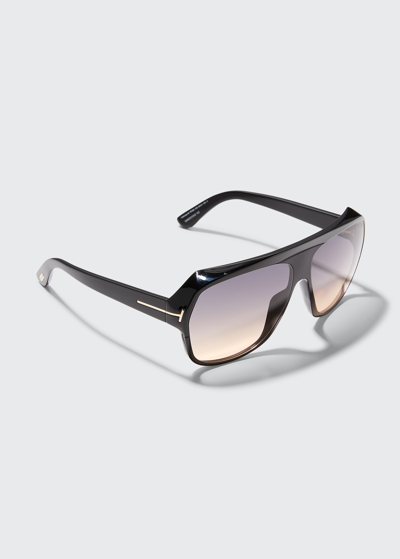 Shop Tom Ford Men's Gradient Aviator Sunglasses In Black/grey