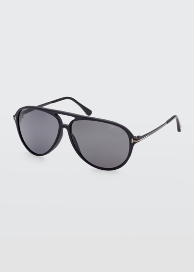 Shop Tom Ford Men's Samson Aviator Sunglasses In Black/grey