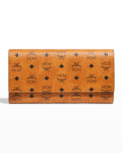 Shop Mcm Color Visetos Large Tri-fold Wallet In Cognac