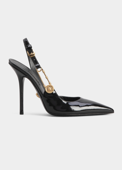 Versace Women's Safety Pin Patent Leather Slingback Pumps In Black ...
