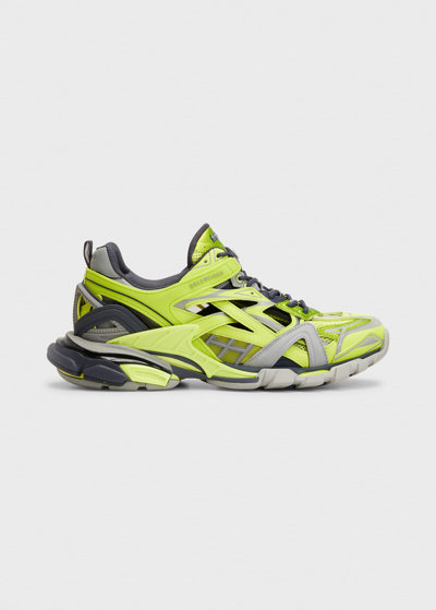 Shop Balenciaga Men's Track 2 Metallic Caged Trainer Sneakers In Green/grey