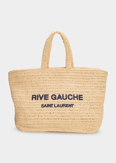 Shop Saint Laurent Rive Gauche Tote Bag In Raffia In Natural/multi