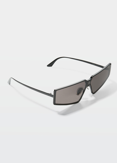 Shop Balenciaga Men's Metal Rectangle Sunglasses In Shiny Black