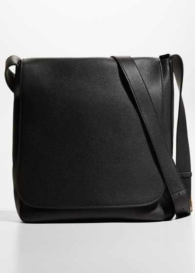 The Row Avery Flap Messenger Bag In Calf Leather In Black ModeSens