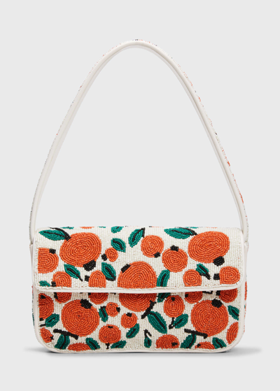 Shop Staud Tommy Floral Shoulder Bag In Orange/white