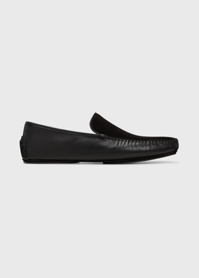 Shop Manolo Blahnik Men's Mayfair Suede-leather Loafers In Black