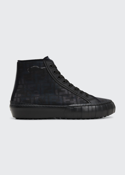 Shop Fendi Men's  Force Ff-jacquard Fabric High-top Sneakers In Nero/nero/nero