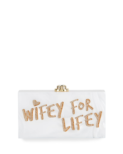 Shop Sophia Webster Cleo Wifey For Lifey Clutch Bag In White/gold