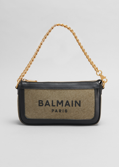 Shop Balmain B Army Logo Chain Pouch Crossbody Bag In Khaki/noir